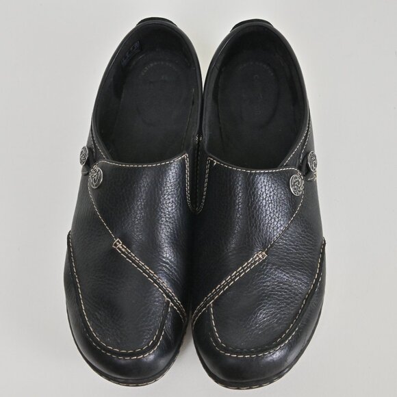 Clarks Collection Leather Button Slip On Button Comfort Black Loafers US9.5 UK7 - Picture 11 of 16